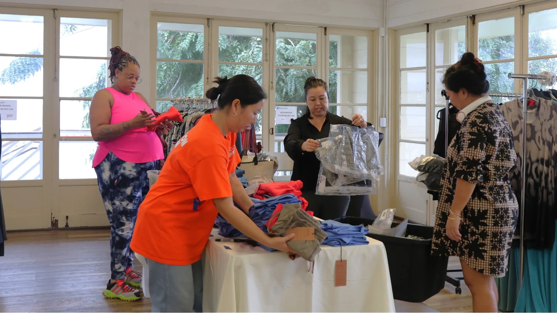 Group of volunteers connecting during a community event