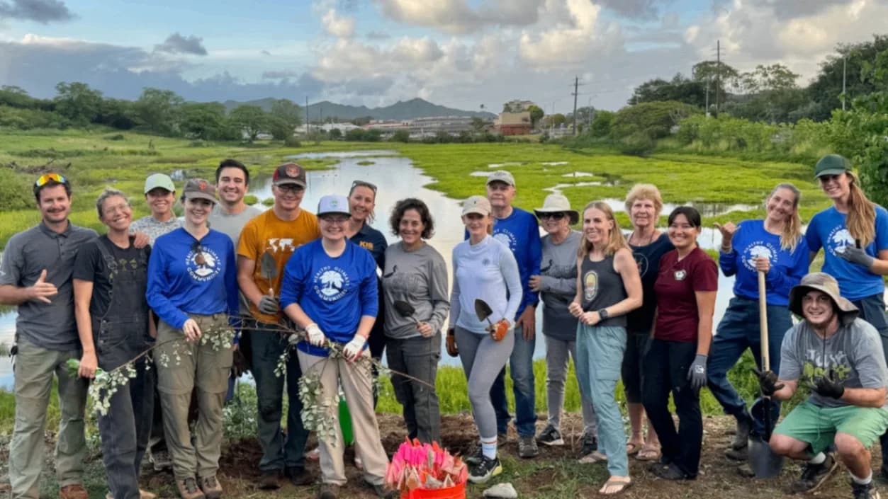 Volunteers gathered at a community service event