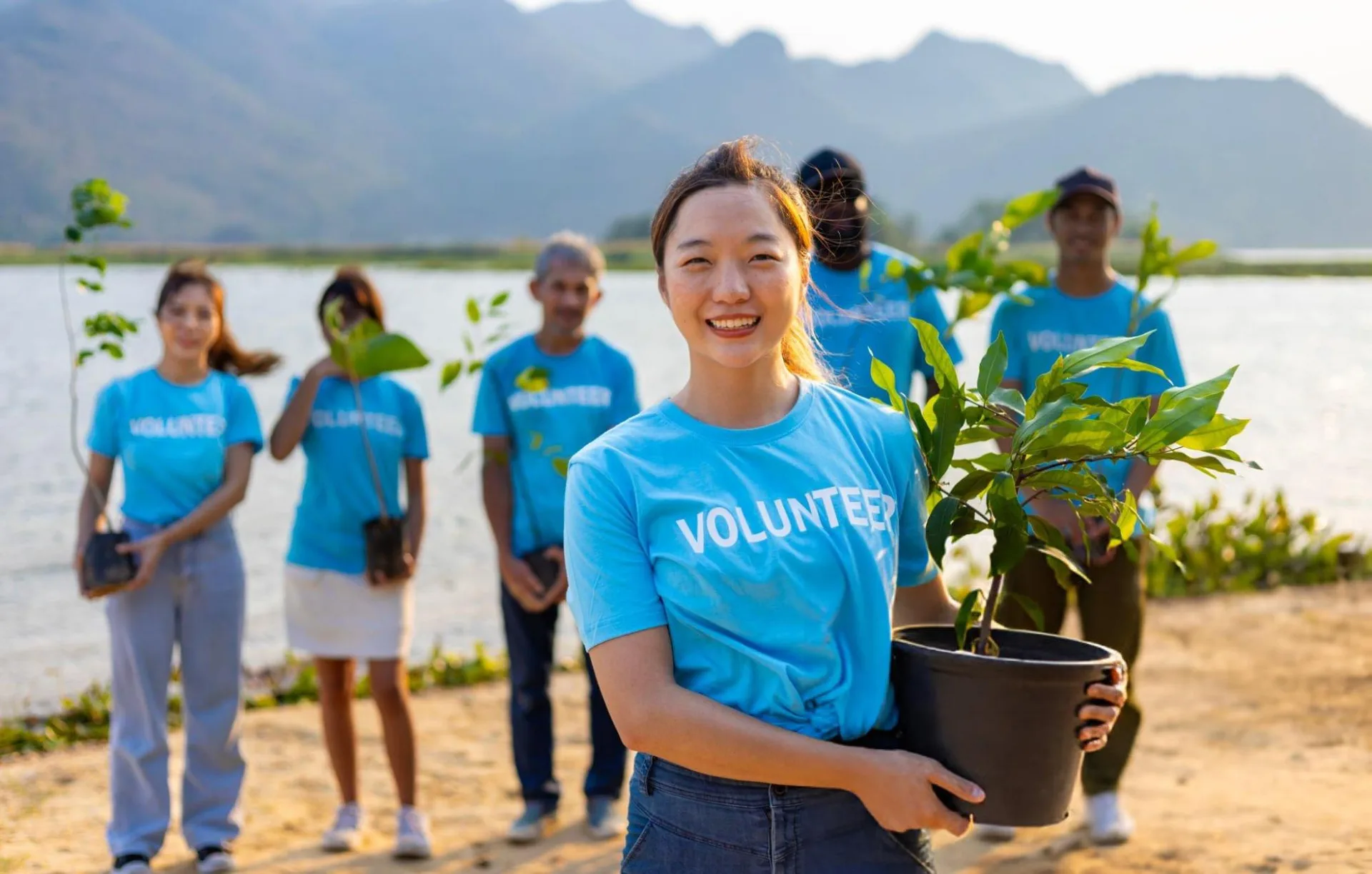 Volunteer trying a new activity at a community event